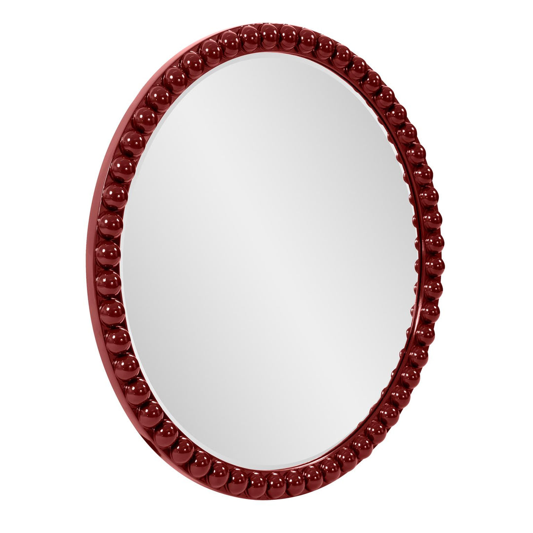 Howard Elliott Collection Varsha Round Oversized Beaded Mirror in Glossy Burgundy