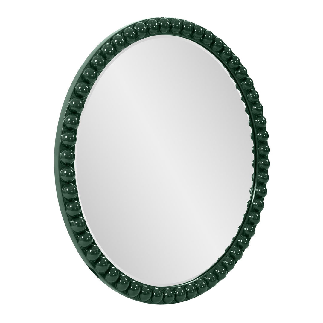 Howard Elliott Collection Varsha Round Oversized Beaded Mirror in Glossy Hunter Green