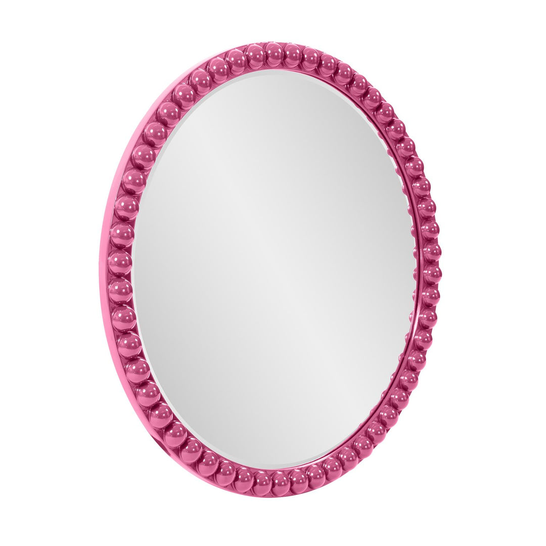 Howard Elliott Collection Varsha Round Oversized Beaded Mirror in Glossy Hot Pink