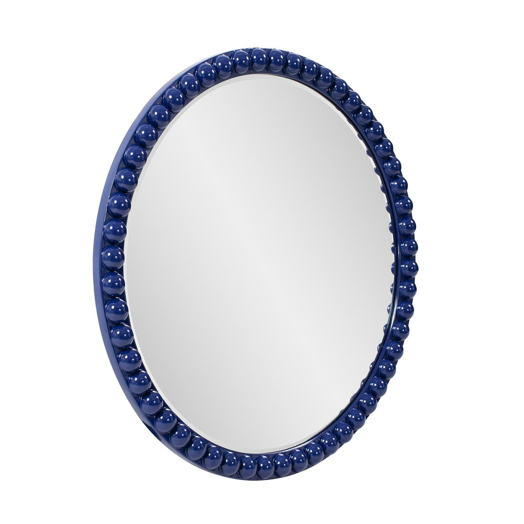 Howard Elliott Collection Varsha Round Oversized Beaded Mirror in Glossy Navy