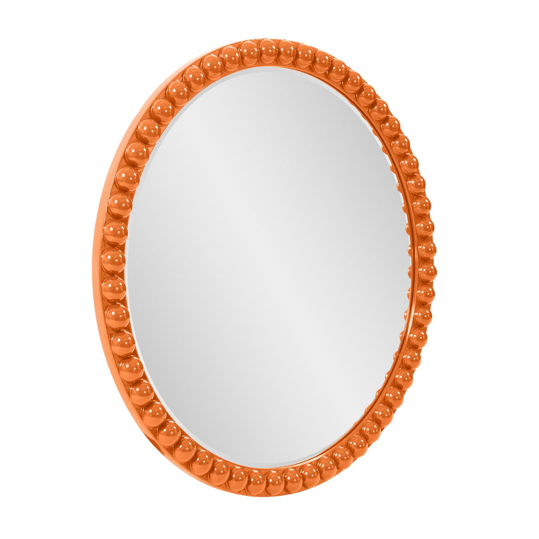 Howard Elliott Collection Varsha Round Oversized Beaded Mirror in Glossy Orange