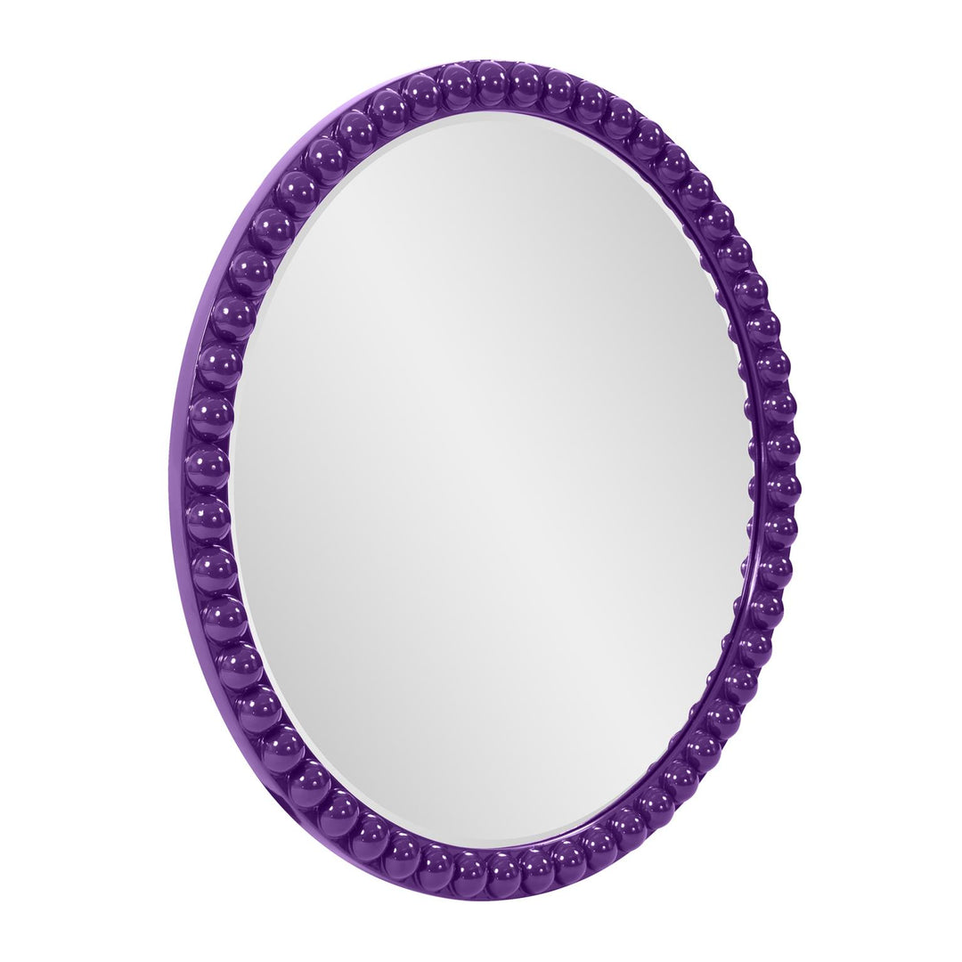 Howard Elliott Collection Varsha Round Oversized Beaded Mirror in Glossy Royal Purple