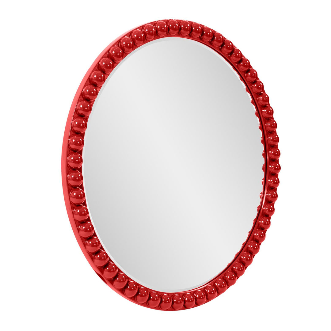 Howard Elliott Collection Varsha Round Oversized Beaded Mirror in Glossy Red