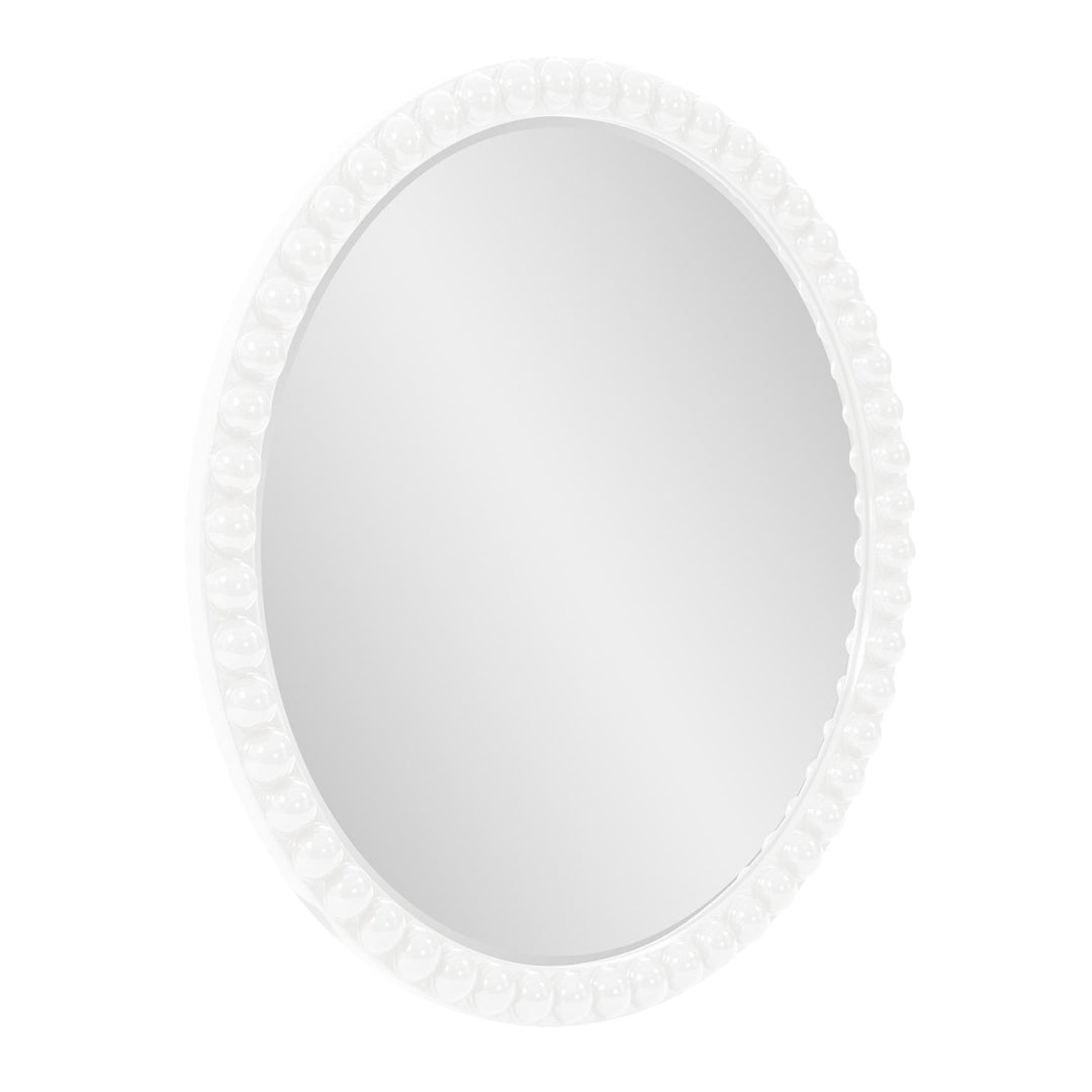 Howard Elliott Collection Varsha Round Oversized Beaded Mirror in Glossy White