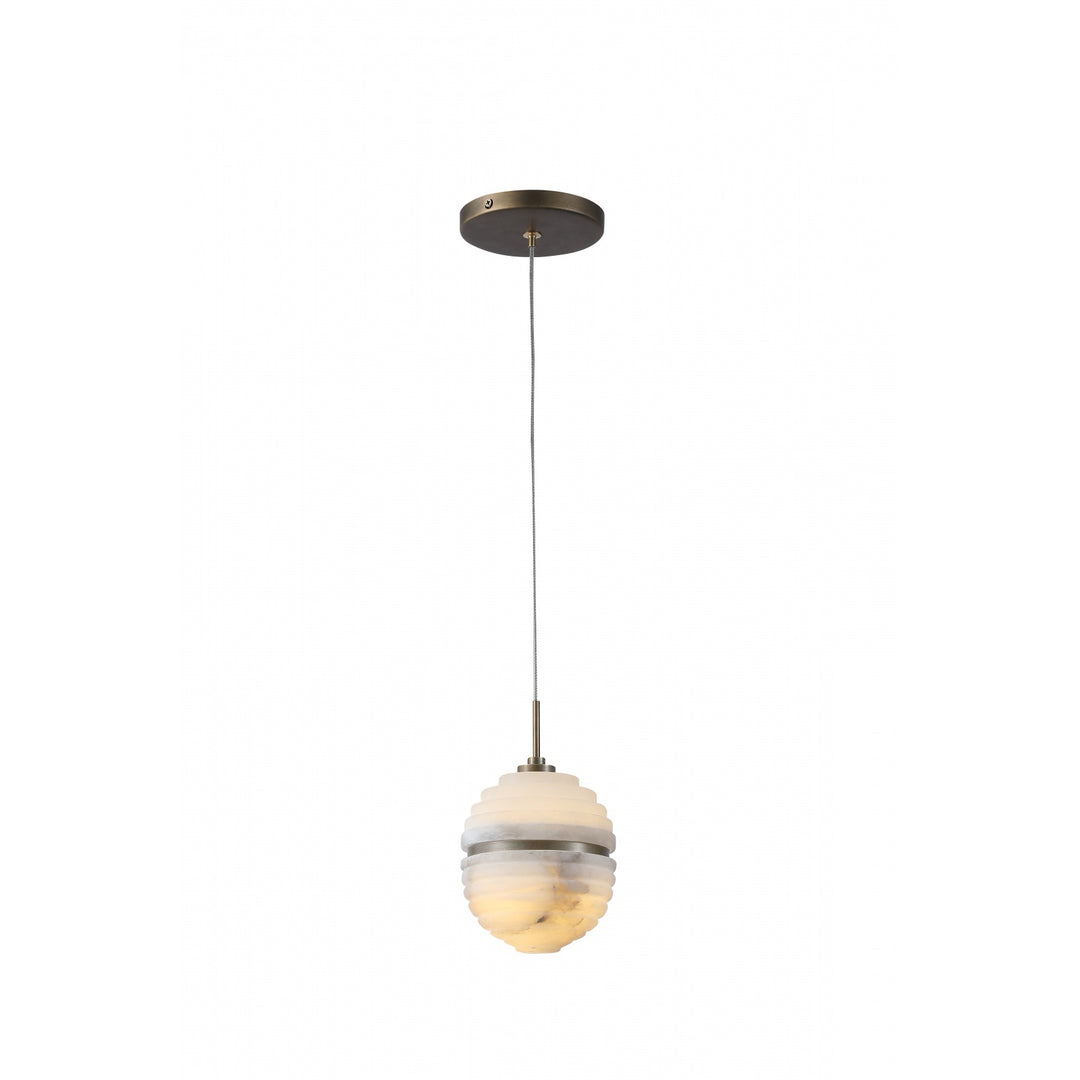 Avenue Lighting Sedona 1-Light 5"W Round Ribbed Alabaster Pendant HF2902-AB in Aged Brass/Alabaster