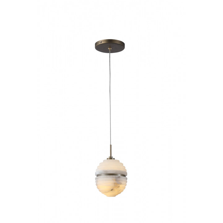 Avenue Lighting Sedona 1-Light 5"W Round Ribbed Alabaster Pendant HF2902-AB in Aged Brass/Alabaster