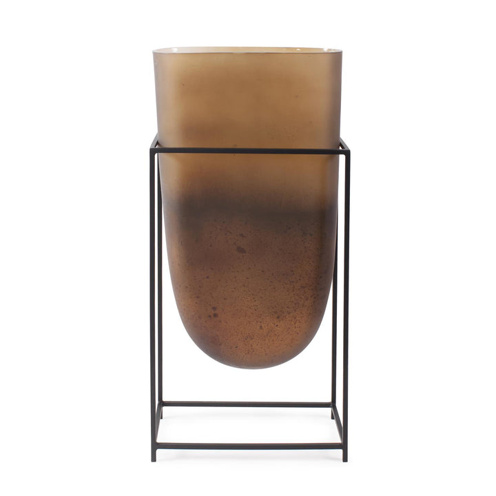 Howard Elliott Bronze Euler Vase with Black Iron Stand