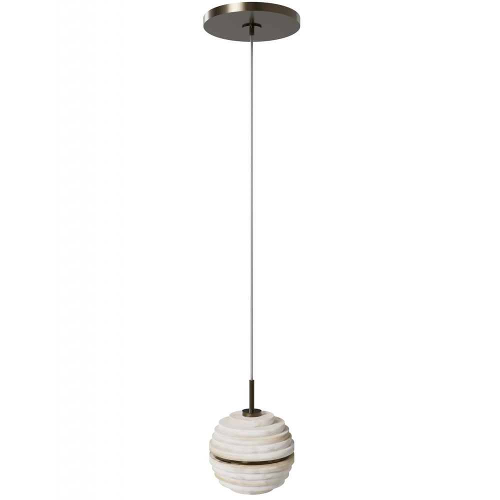 Avenue Lighting Sedona 1-Light 5"W Round Ribbed Alabaster Pendant HF2902-AB in Aged Brass/Alabaster view 2