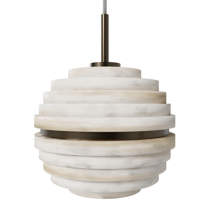 Avenue Lighting Sedona 1-Light 5"W Round Ribbed Alabaster Pendant HF2902-AB in Aged Brass/Alabaster view 4