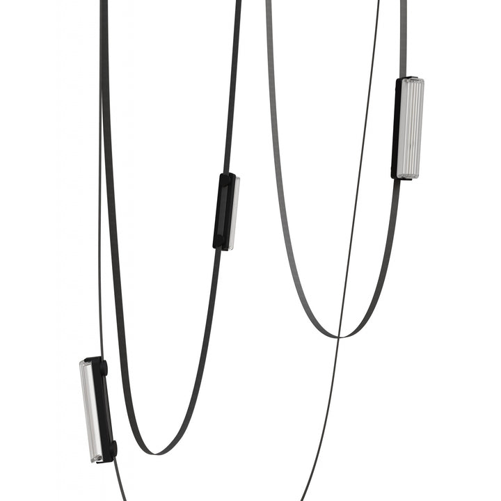 Avenue Lighting Fremont 3-Light 275"L Belt Chandelier HF7203-G400-BLK in Black with Clear Ribbed Glass Bar view 2