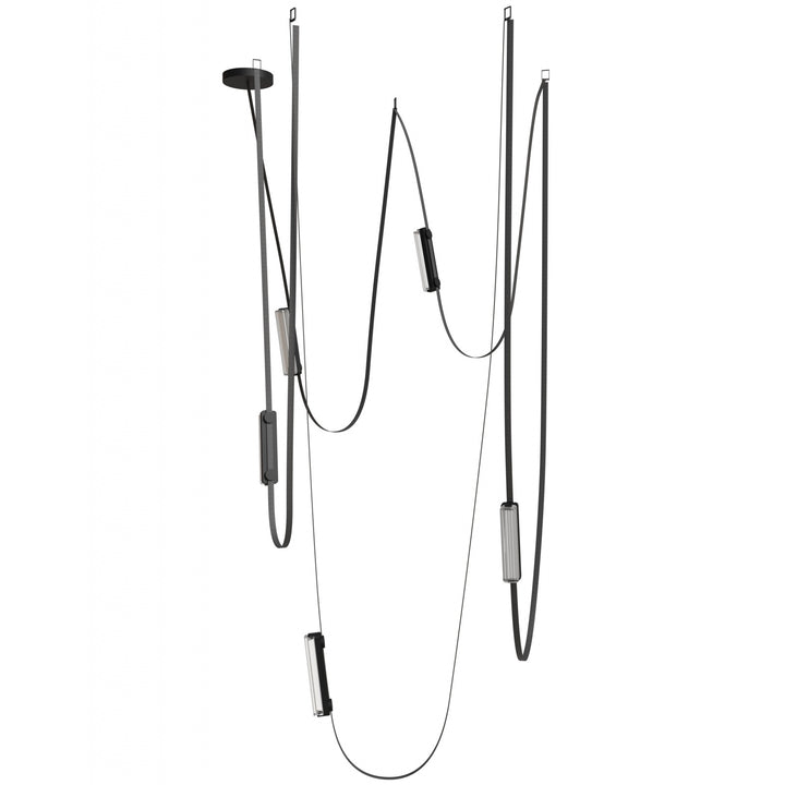 Avenue Lighting Fremont 5-Light 551"L Belt Chandelier HF7205-G400-BLK in Black with Clear Ribbed Glass Bar