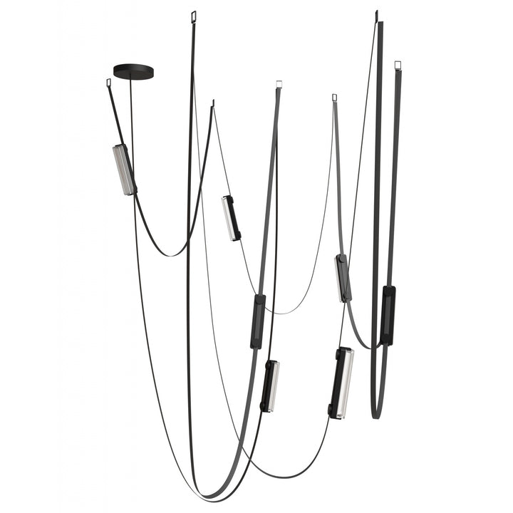 Avenue Lighting Fremont 7-Light 826"L Belt Chandelier HF7207-G400-BLK in Black with Clear Ribbed Glass Bar