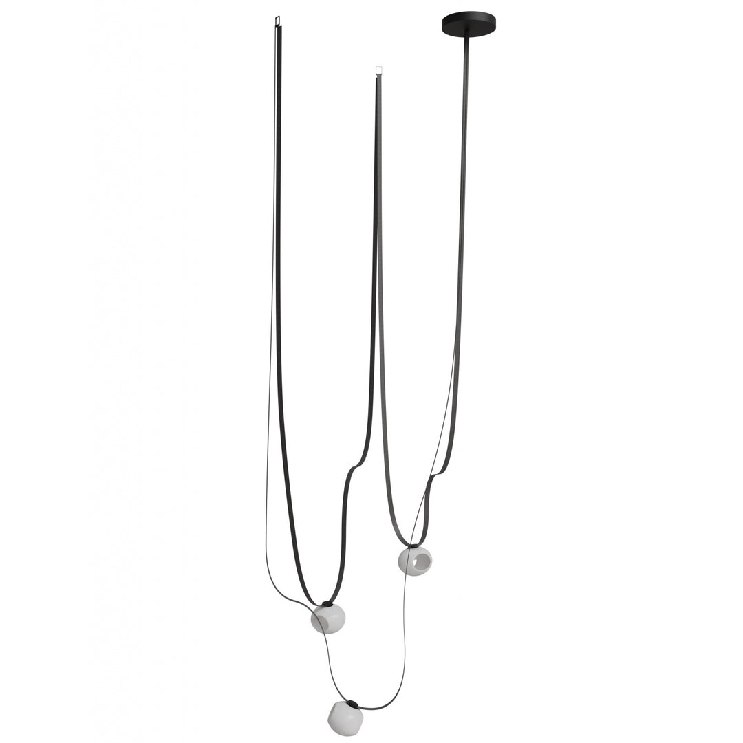 Avenue Lighting Fremont 3-Light 275"L Belt Chandelier HF7203-G301-BLK in Black with White Glass Open Globe