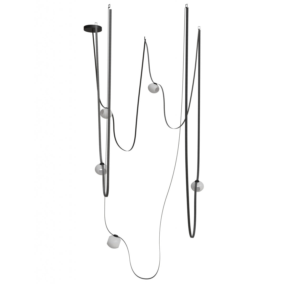 Avenue Lighting Fremont 5-Light 551"L Belt Chandelier HF7205-G301-BLK in Black with White Glass Open Globe