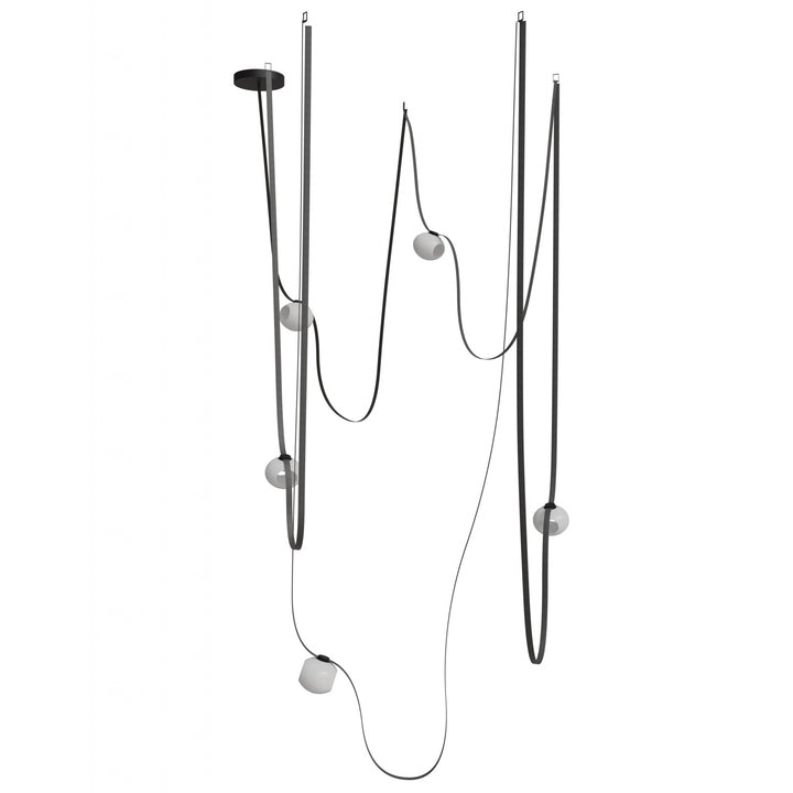 Avenue Lighting Fremont 5-Light 551"L Belt Chandelier HF7205-G301-BLK in Black with White Glass Open Globe