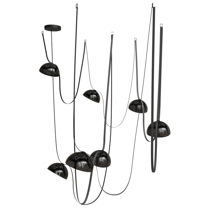 Avenue Lighting Fremont 7-Light 826"L Belt Chandelier HF7207-G102-BLK in Black with Smoked Glass Bowl