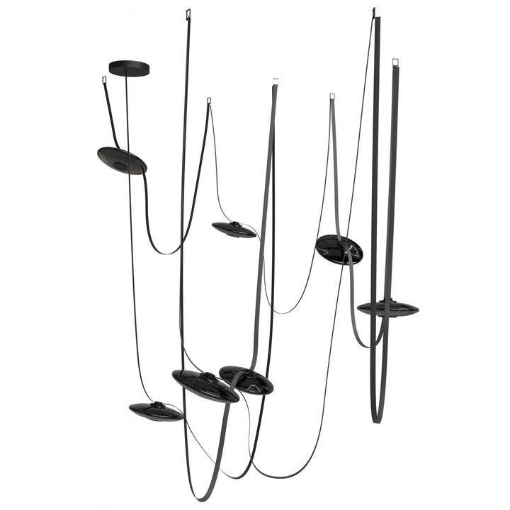 Avenue Lighting Fremont 7-Light 826"L Belt Chandelier HF7207-G202-BLK in Black with Smoked Glass Disc
