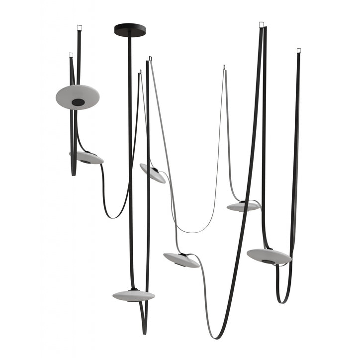 Avenue Lighting Fremont 7-Light 826"L Belt Chandelier HF7207-G201-BLK in Black with White Glass Disc