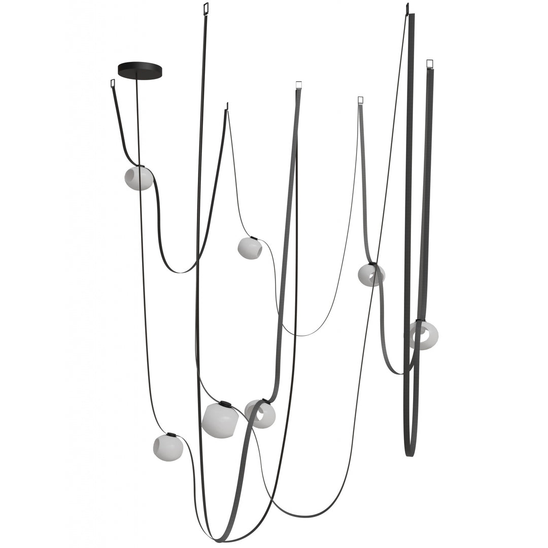 Avenue Lighting Fremont 7-Light 826"L Belt Chandelier HF7207-G301-BLK in Black with White Glass Open Globe