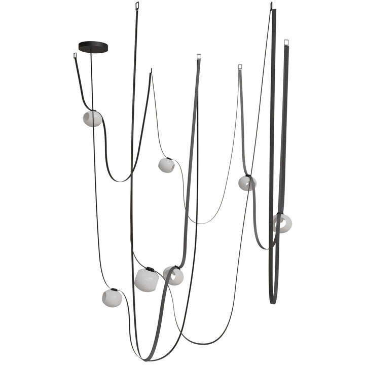Avenue Lighting Fremont 7-Light 826"L Belt Chandelier HF7207-G301-BLK in Black with White Glass Open Globe