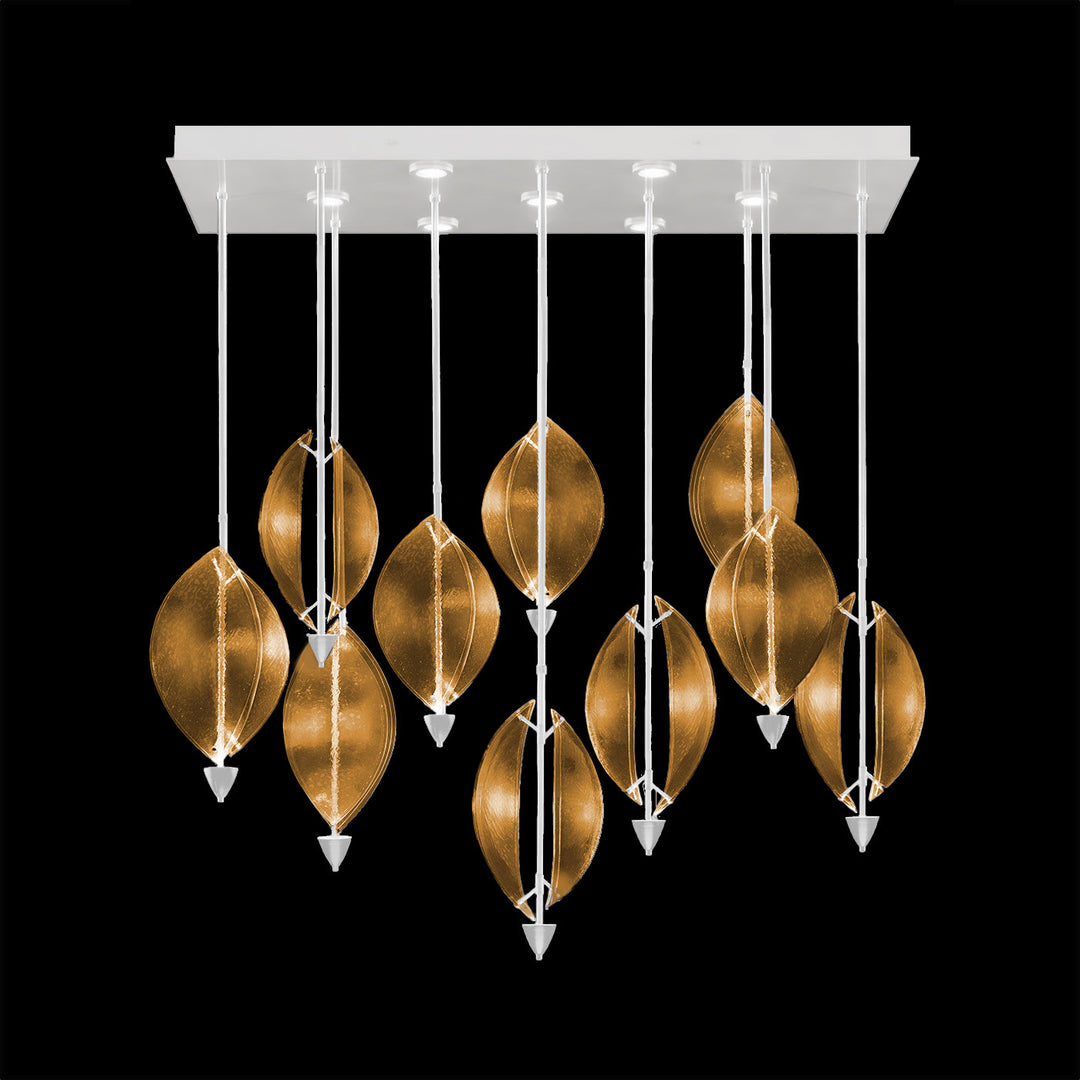 Fine Art Handcrafted Lighting Embark 59"W Rectangular Pendant in White Lacquer, Amber (100056-62)