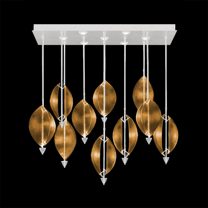 Fine Art Handcrafted Lighting Embark 59"W Rectangular Pendant in White Lacquer, Amber (100056-62)