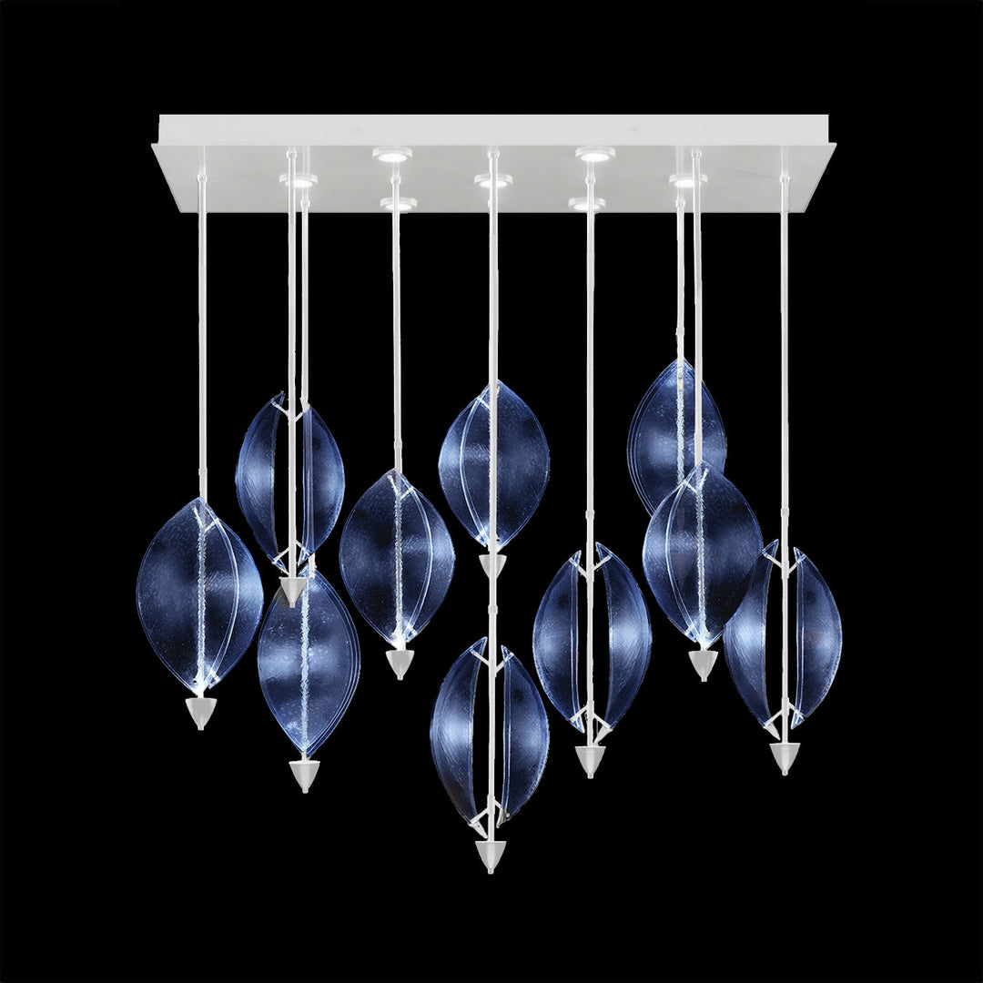 Fine Art Handcrafted Lighting Embark 59"W Rectangular Pendant in White Lacquer, Blue (100056-61)