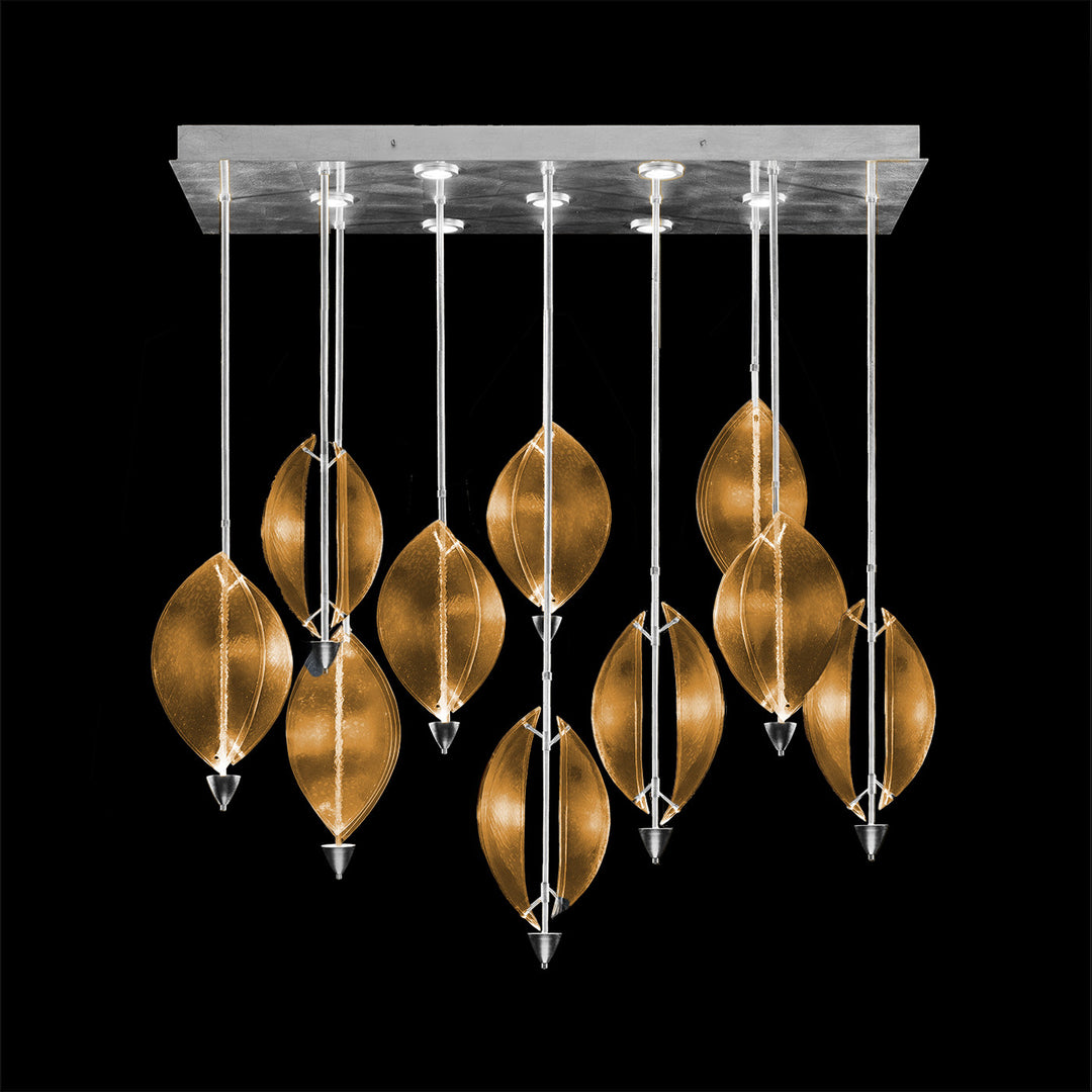 Fine Art Handcrafted Lighting Embark 59"W Rectangular Pendant in Standard Silver Leaf, Amber (100056-42)