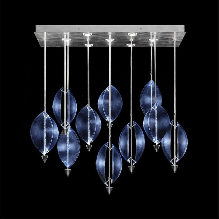Fine Art Handcrafted Lighting Embark 59"W Rectangular Pendant in Standard Silver Leaf, Blue (100056-41)