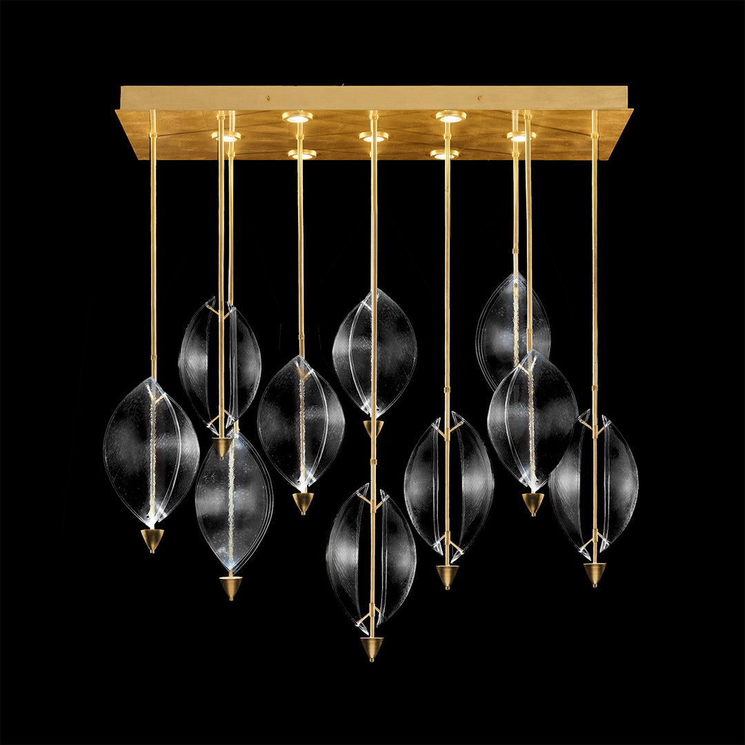 Fine Art Handcrafted Lighting Embark 59"W Rectangular Pendant in Standard Gold Leaf, Clear (100056-33)