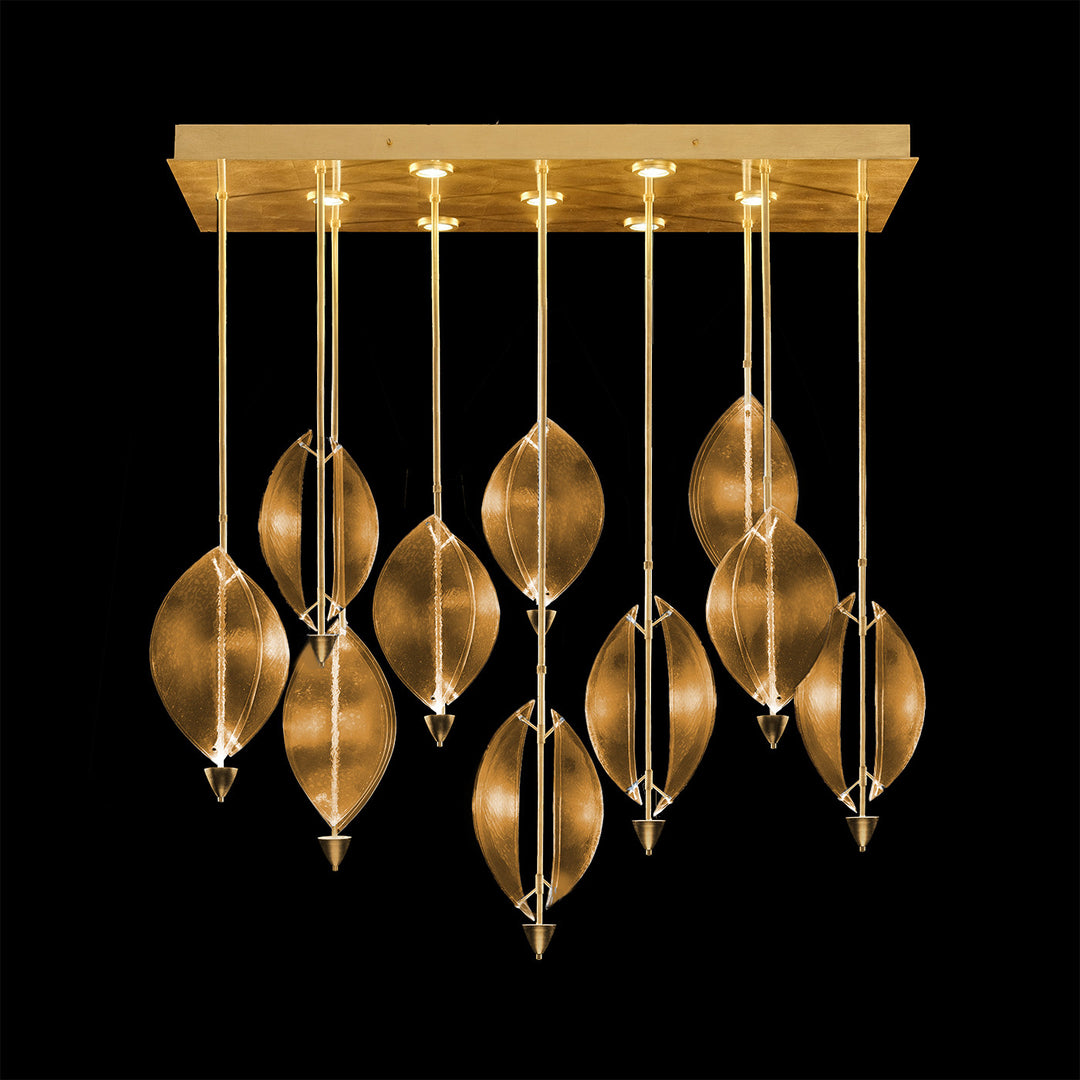 Fine Art Handcrafted Lighting Embark 59"W Rectangular Pendant in Standard Gold Leaf, Amber (100056-32)