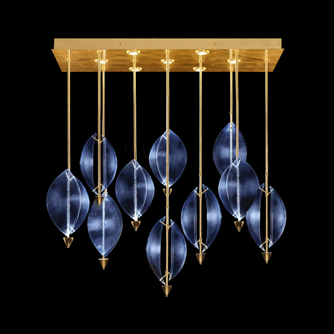 Fine Art Handcrafted Lighting Embark 59"W Rectangular Pendant in Standard Gold Leaf, Blue (100056-31)