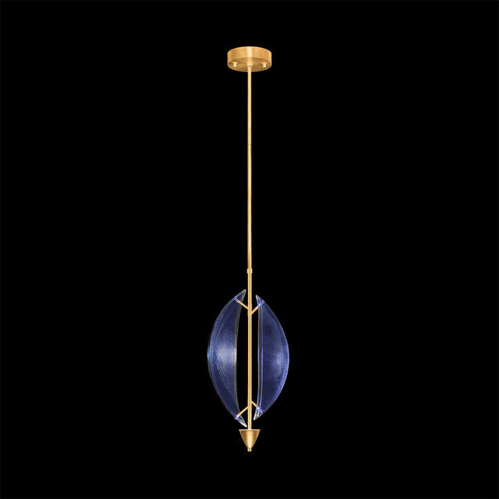 Fine Art Handcrafted Lighting Embark 11"W Round Pendant in Standard Gold Leaf, Blue (100057-31)