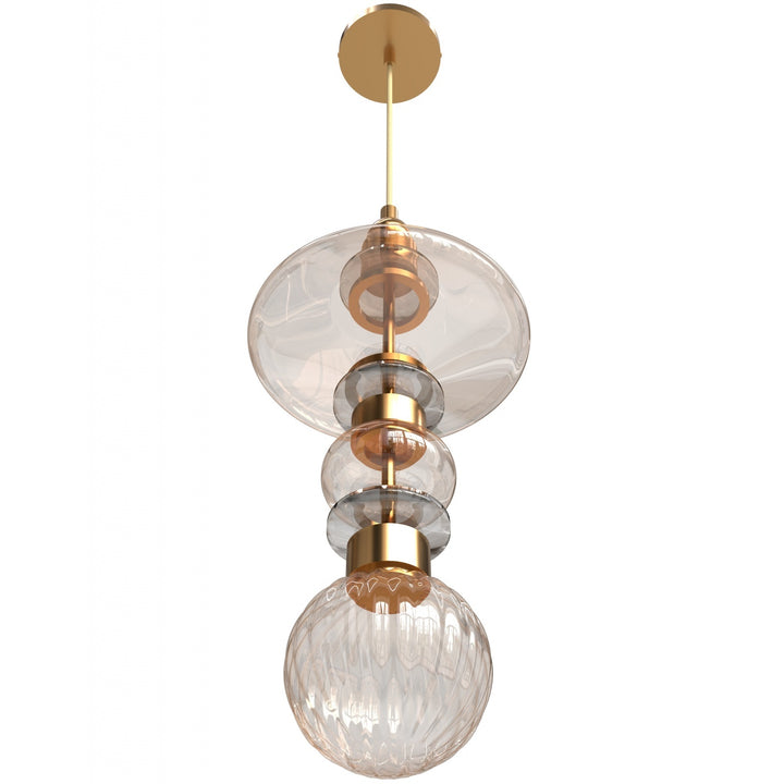 Avenue Lighting Avra 21"H Top Stacked LED Pendant HF7900-AB in Aged Brass/Clear Glass view 2