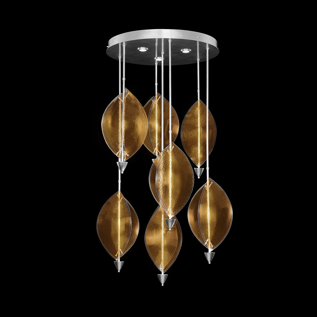 Fine Art Handcrafted Lighting Embark 40"W Round Pendant in Standard Silver Leaf, Amber (100060-42)