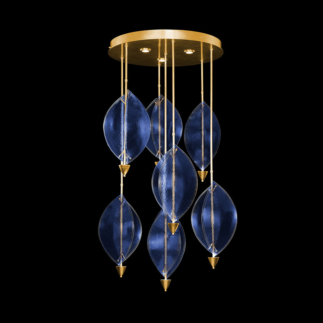 Fine Art Handcrafted Lighting Embark 40"W Round Pendant in Standard Gold Leaf, Blue (100060-31)