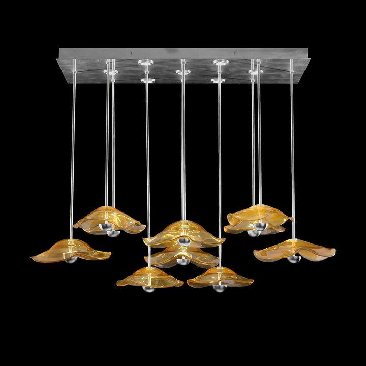 Fine Art Handcrafted Lighting Embark 61.75"W Rectangular Pendant in Standard Silver Leaf, Amber (100062-42)