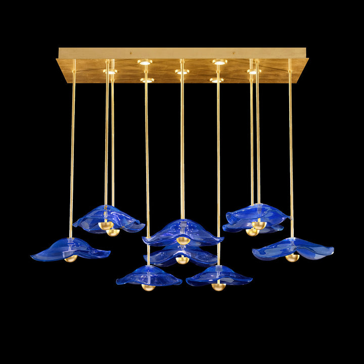 Fine Art Handcrafted Lighting Embark 61.75"W Rectangular Pendant in Standard Gold Leaf, Blue (100062-31)