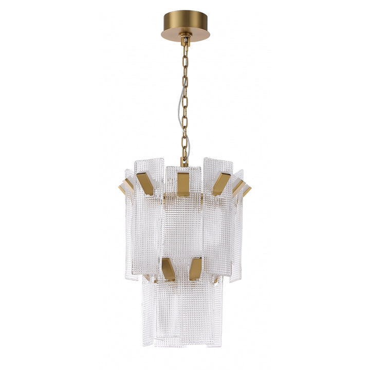 Avenue Lighting Belmont 20"W 2-Tier Chandelier HF7180-AGB in Aged Golden Brass/Textured Glass