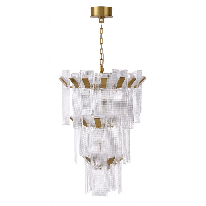 Avenue Lighting Belmont 27"W 3-Tier Chandelier HF7181-AGB in Aged Golden Brass/Textured Glass