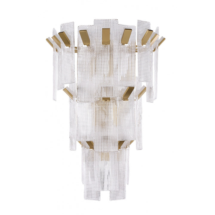 Avenue Lighting Belmont 36"H 3-Tier Wall Sconce HF7184-AGB in Aged Golden Brass/Textured Glass