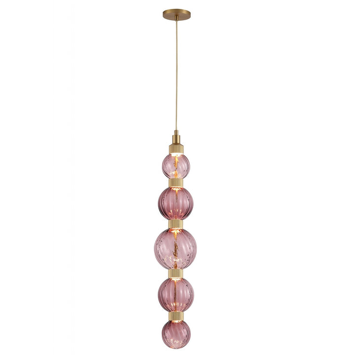 Avenue Lighting Zayna 5-Light 36"H LED Pendant HF7960-AB-PUR in Aged Brass/Purple Glass