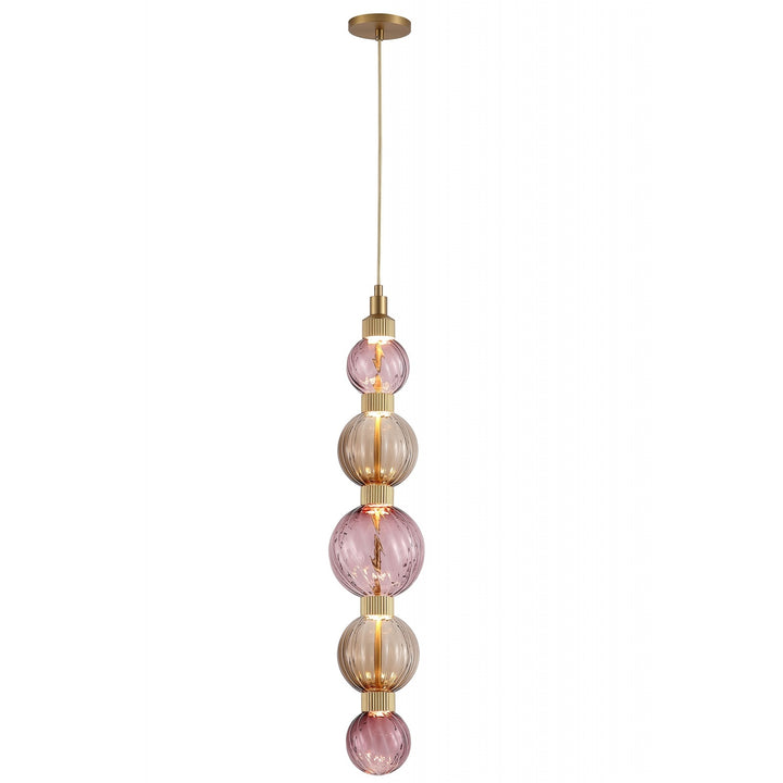 Avenue Lighting Zayna 5-Light 36"H LED Pendant HF7960-AB-PBP in Aged Brass/Purple and Brown Glass