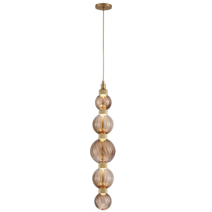 Avenue Lighting Zayna 5-Light 36"H LED Pendant HF7960-AB-BRN in Aged Brass/Brown Glass