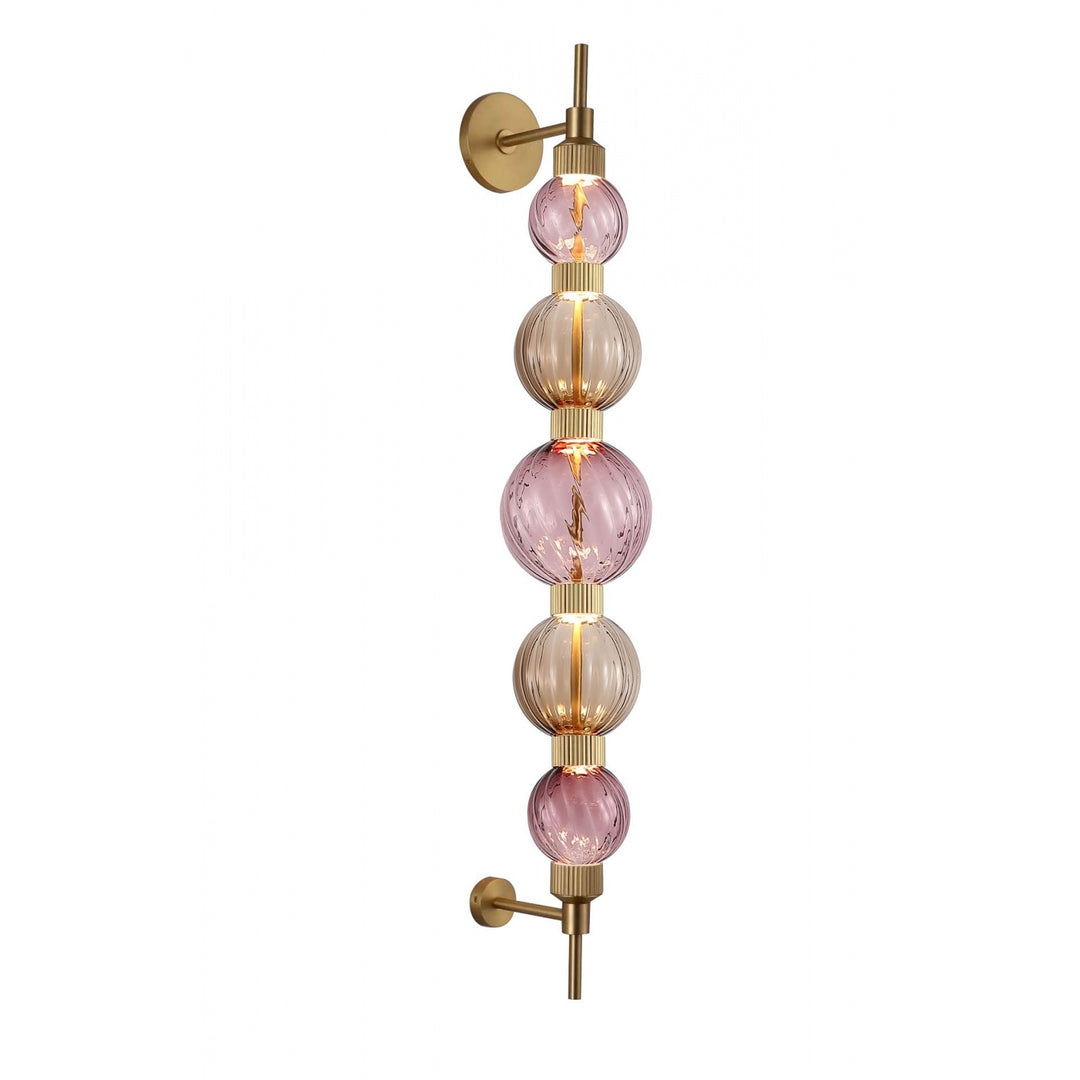 Avenue Lighting Zayna 5-Light 44"H LED Wall Sconce HF7950-AB-PBP in Aged Brass/Purple and Brown Glass