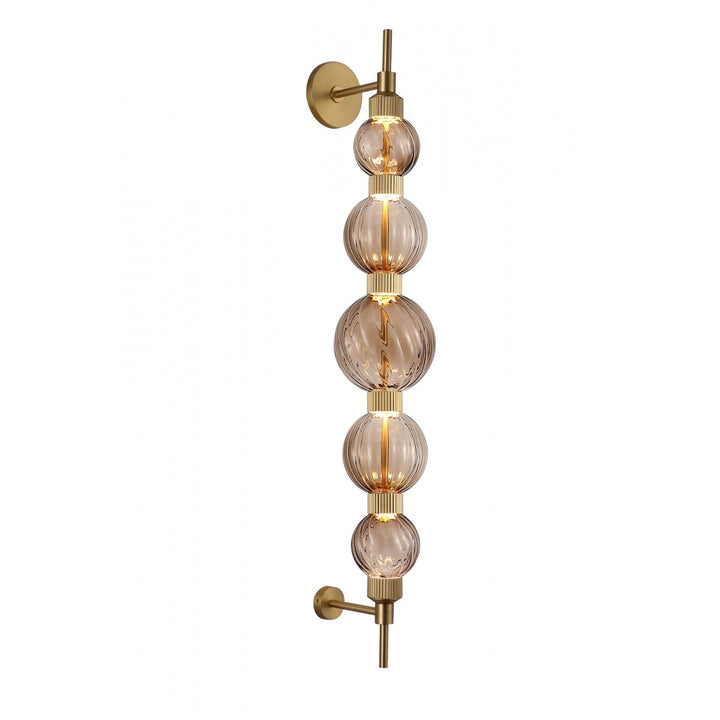 Avenue Lighting Zayna 5-Light 44"H LED Wall Sconce HF7950-AB-BRN in Aged Brass/Brown Glass
