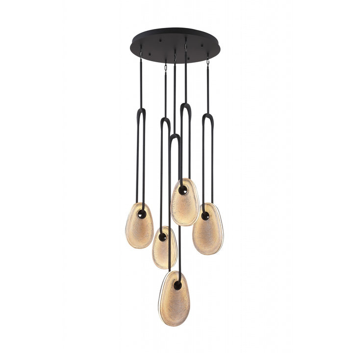 Avenue Lighting Palmea 5-Light 24"W Oval Glass LED Chandelier HF7155-BK-SMK in Matte Black/Smoked Glass