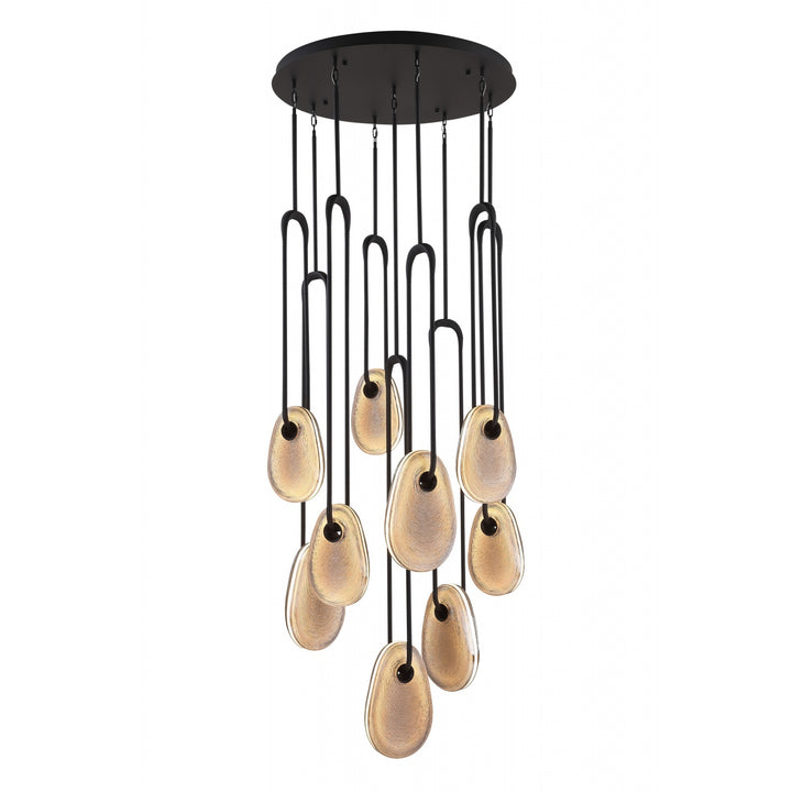 Avenue Lighting Palmea 9-Light 31"W Oval Glass LED Chandelier HF7109-BK-SMK in Matte Black/Smoked Glass