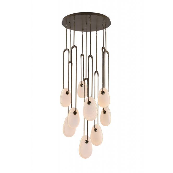 Avenue Lighting Palmea 9-Light 31"W Oval Glass LED Chandelier HF7109-AB-WHT in Aged Brass/White Glass