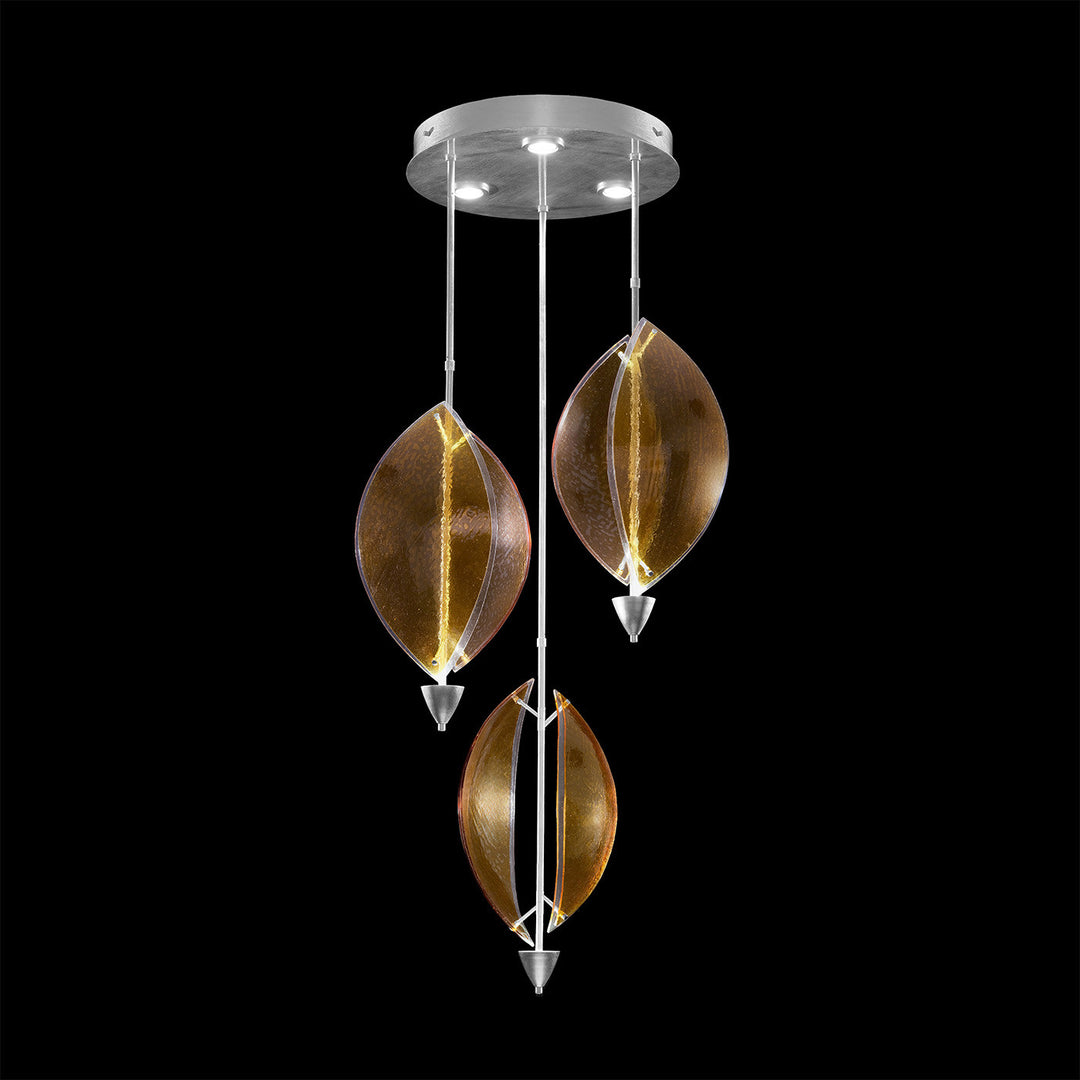 Fine Art Handcrafted Lighting Embark 28.5"W Round Pendant in Standard Silver Leaf, Amber (100064-42)